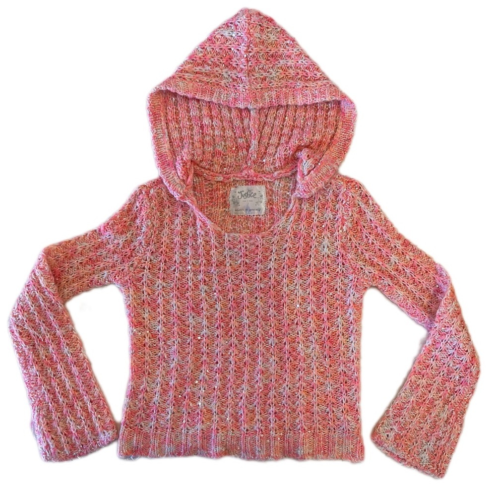 Justice pink knitted hoodie sweatshirt with sequence